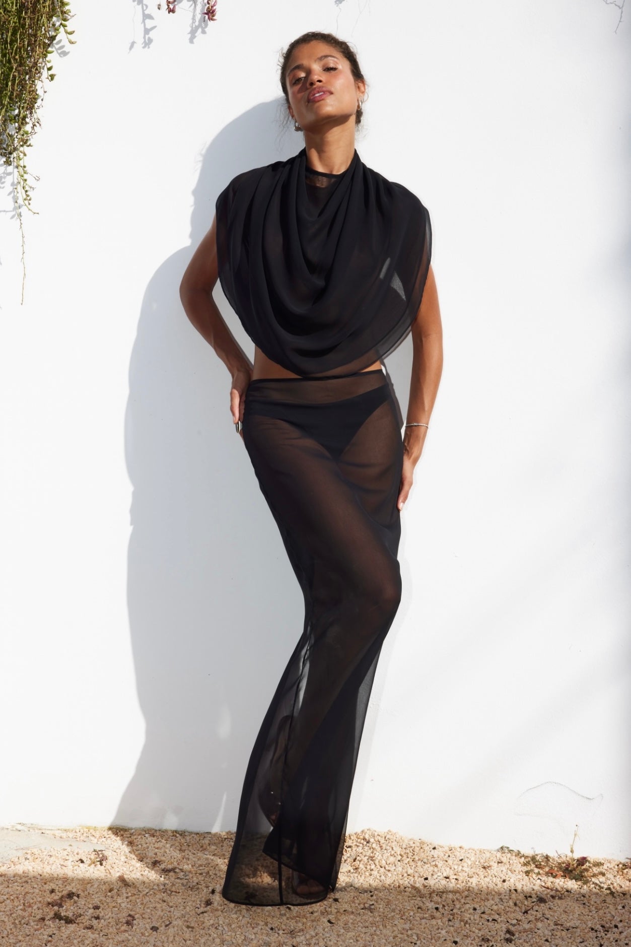 Black Chiffon Cape Top & Skirt Set – ChaTheLabel