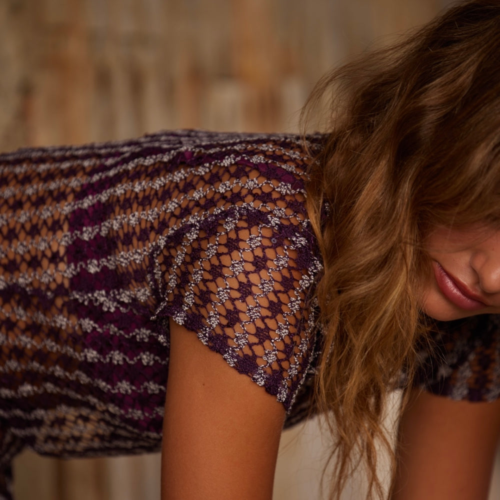 
                  
                    Dark Purple Crochet Sequin Vneck Top
                  
                