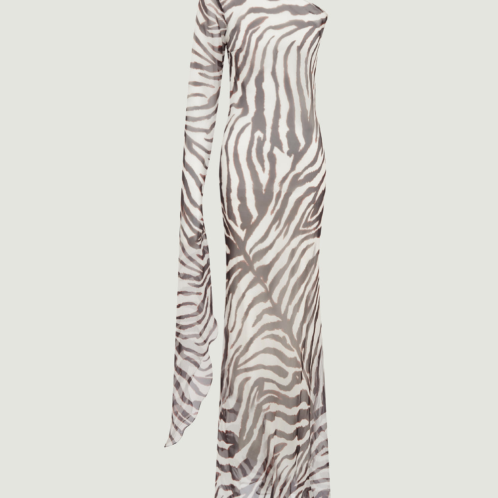 one shoulder zebra print dress Tavina One-Shoulder Maxi Dress Zebra Black