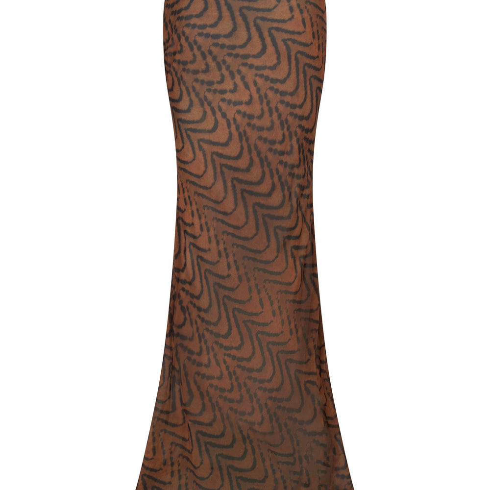 Brown Print Maxi Skirt