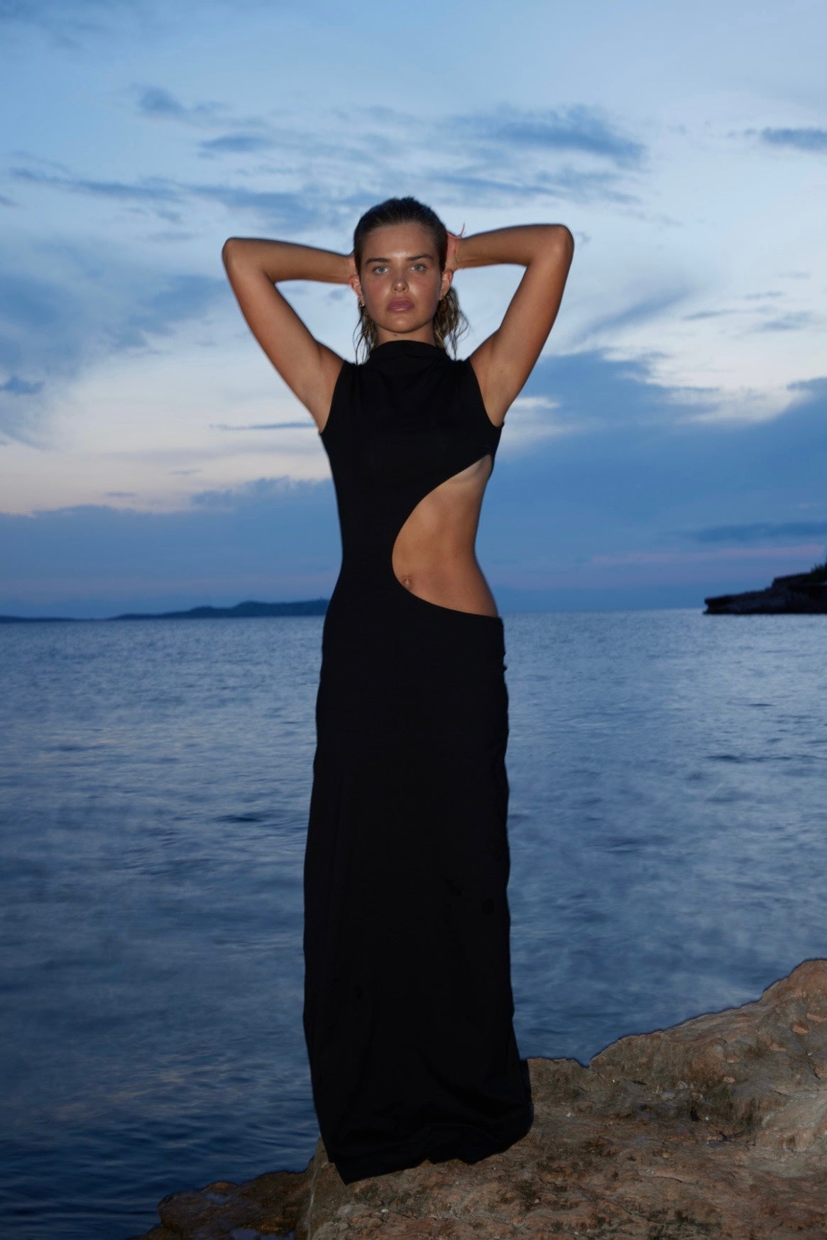 Black High Neck Cut Out Maxi Dress