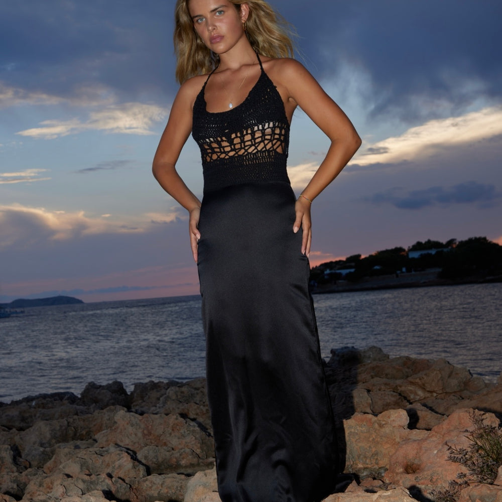 Handmade Black Crochet Maxi Dress