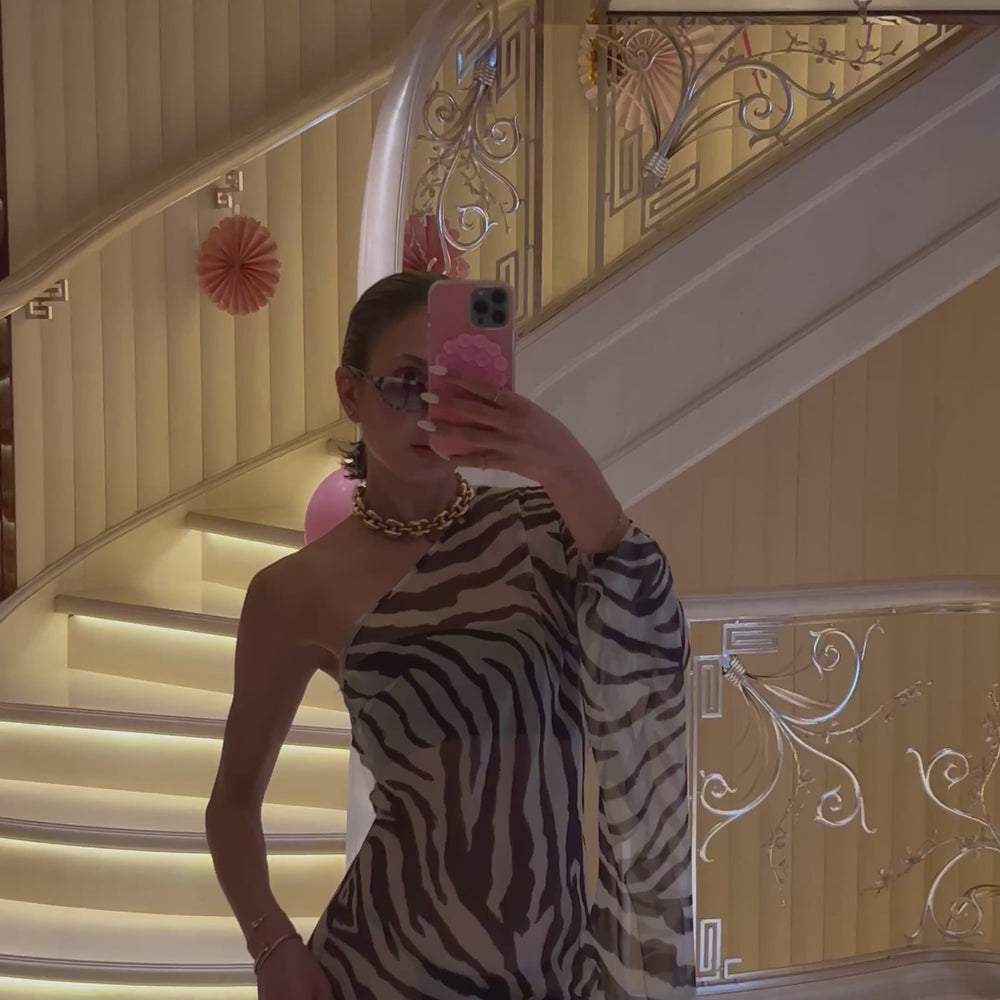 strapless open back dress One Shoulder Zebra Print Maxi Dress – ChaTheLabel