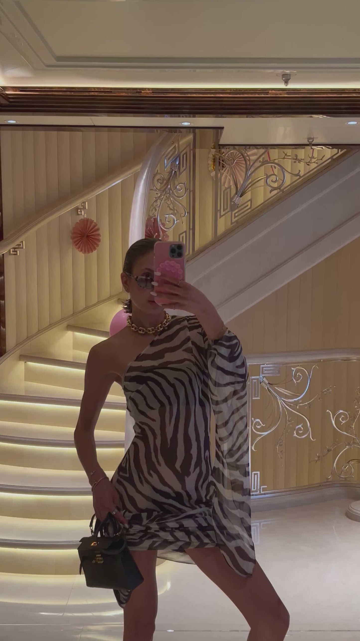 One Shoulder Zebra Print Maxi Dress